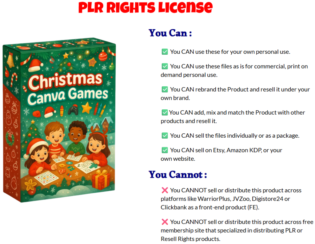 Smart Kids Christmas Canva Games PLR License