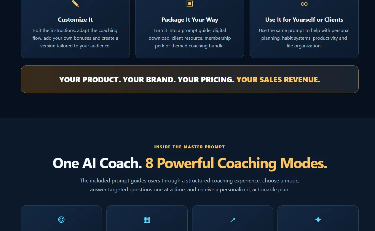 AI Life Coach PLR pricing on the sales page
