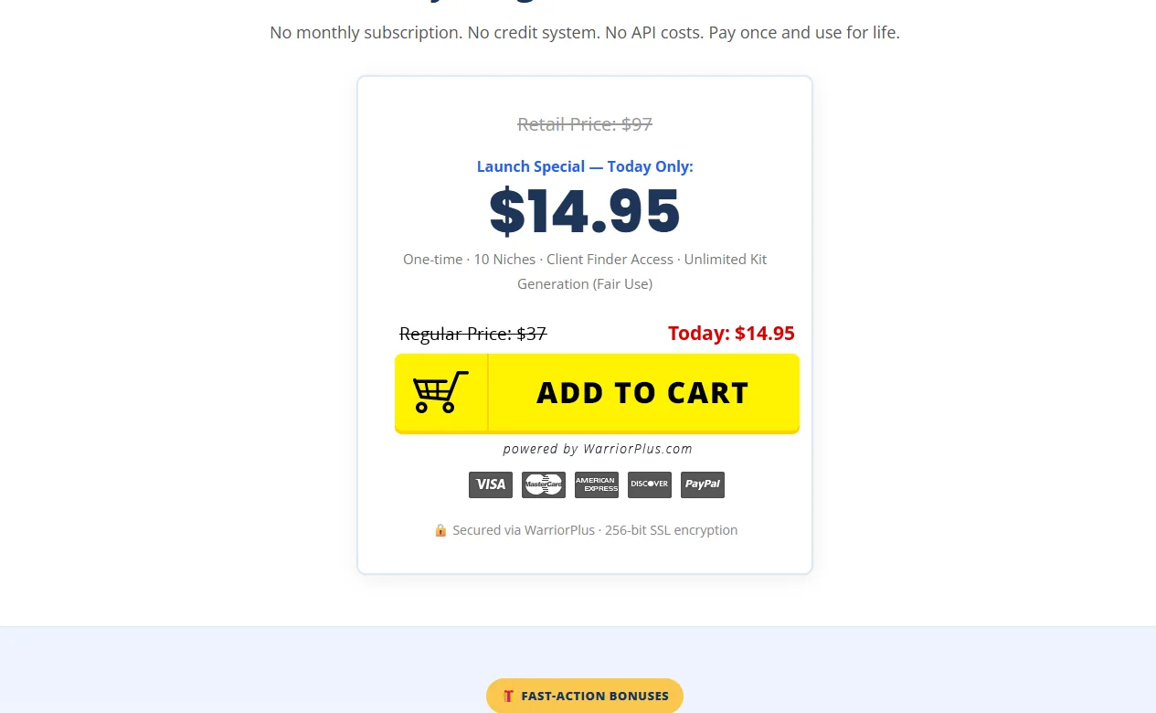 BizKitPrompt pricing on the sales page