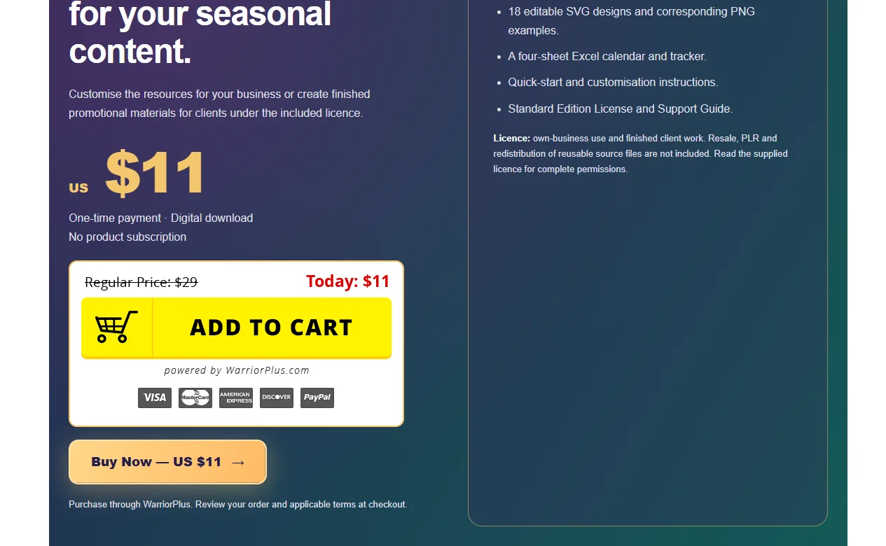 Holiday E-commerce Promotion Kit pricing on the sales page