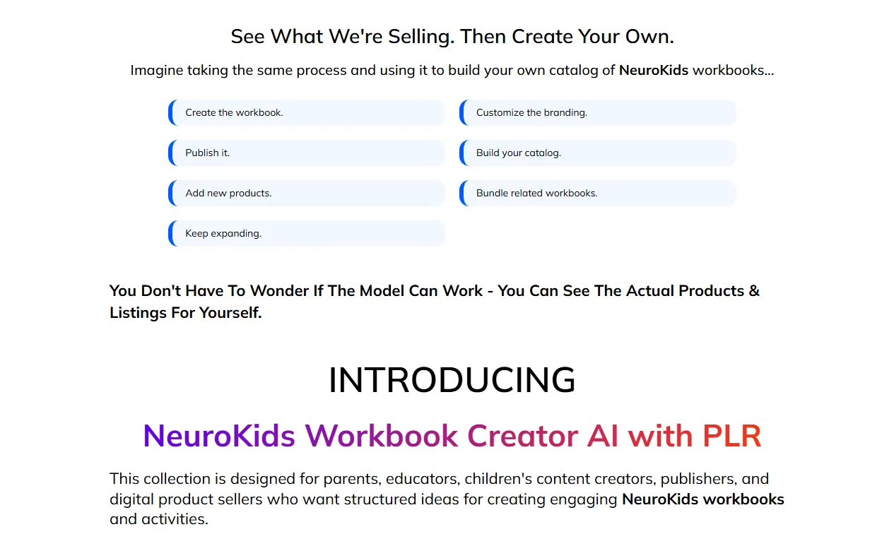 NeuroKids Workbook Creator AI page