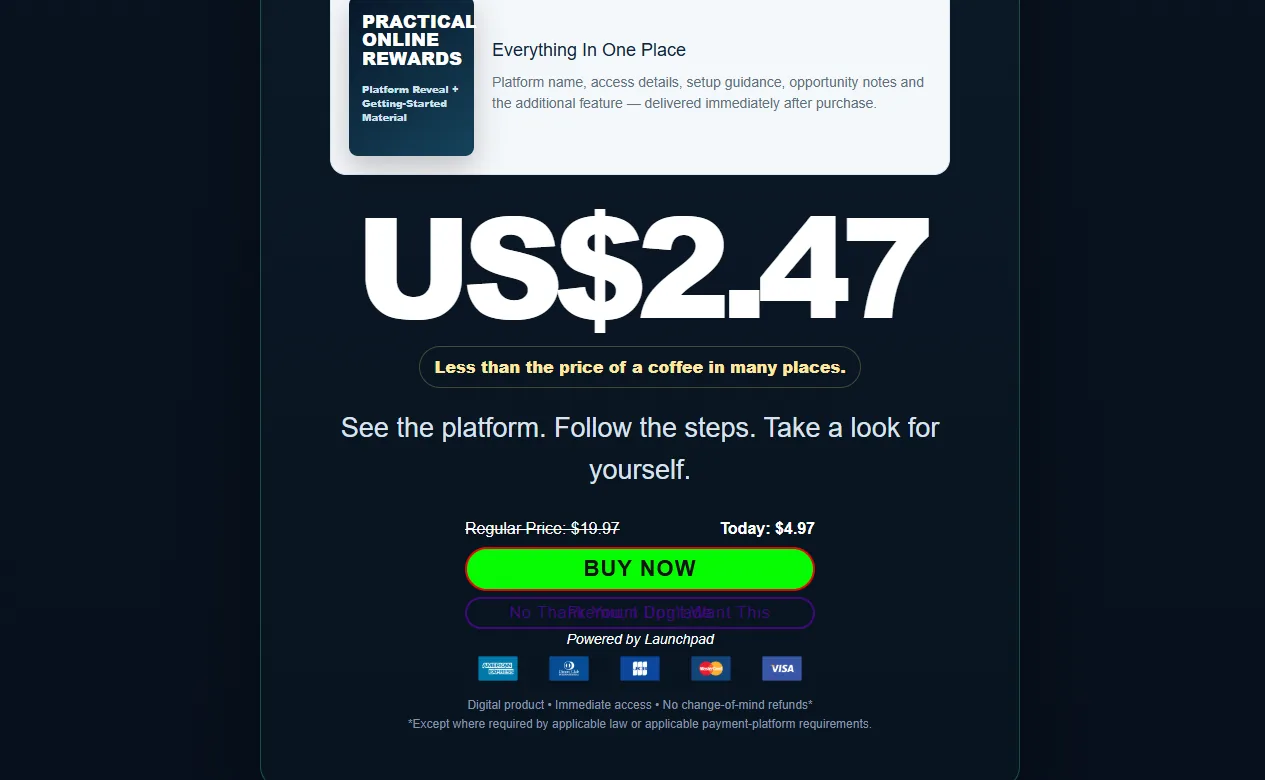 Practical Online Rewards pricing on the sales page