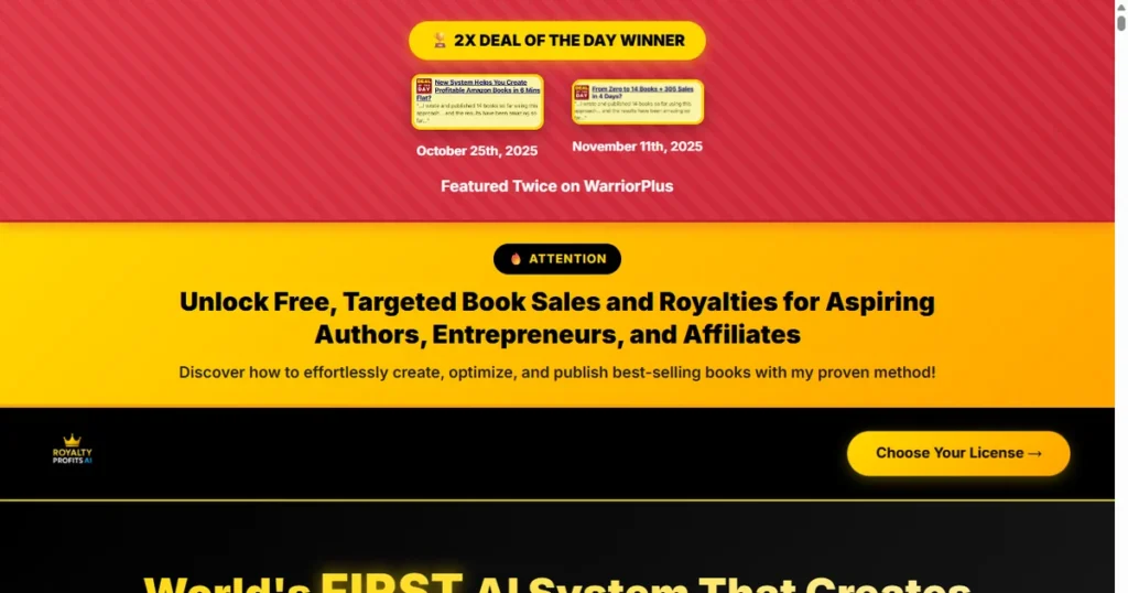 Royalty Profits Ai sales page screenshot