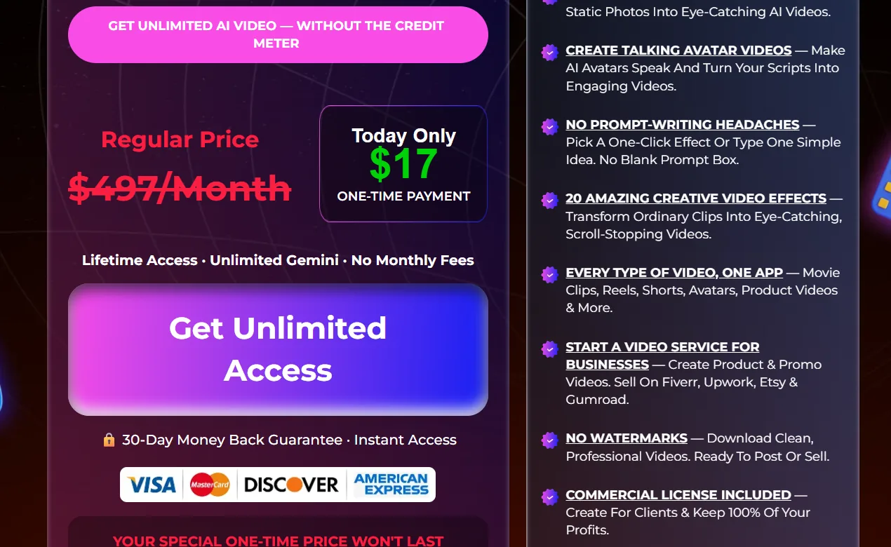 VideoHub AI pricing on the sales page
